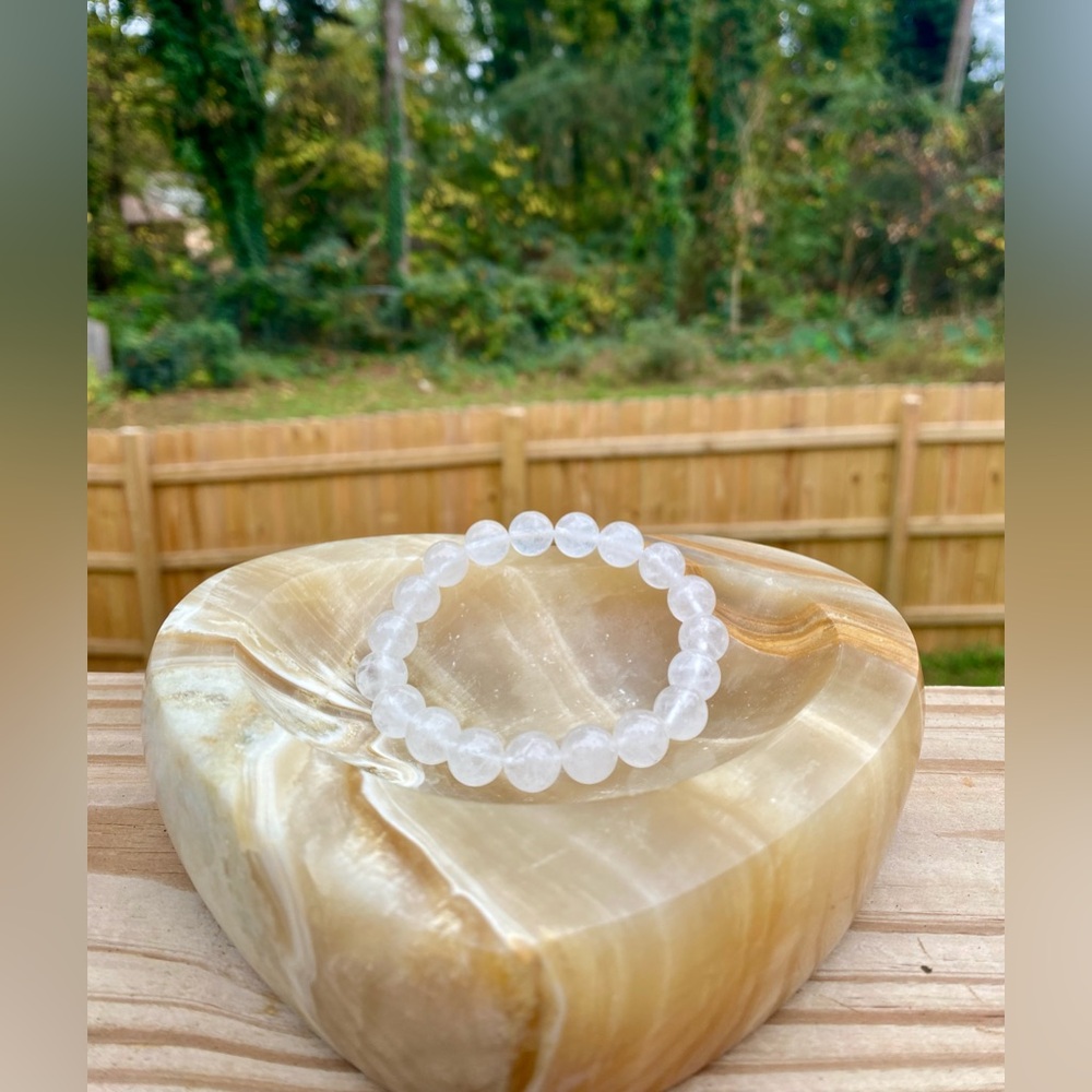 Natural White Jade Gemstone Stretch Bracelet 10mm